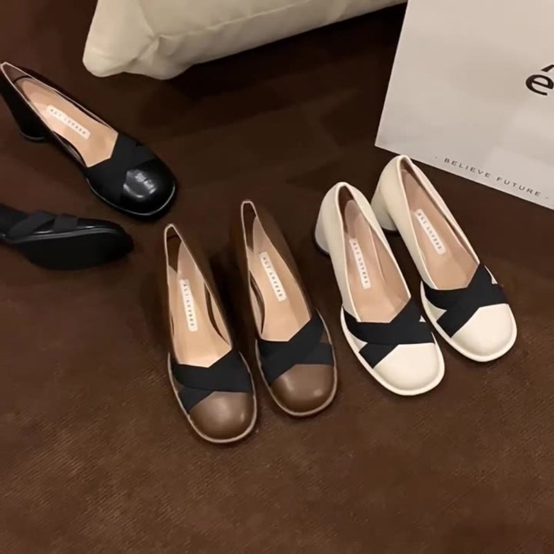 Vintage round block heels women’s shoes