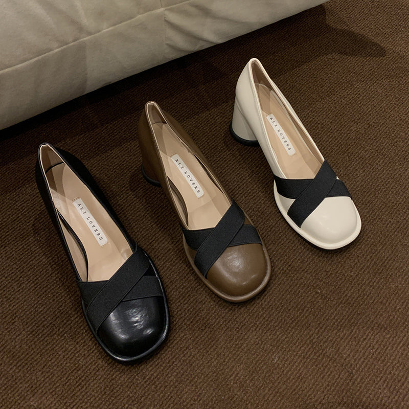Vintage round block heels women’s shoes