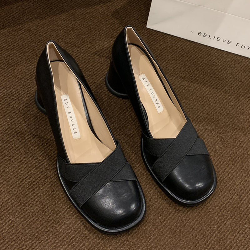 Vintage round block heels women’s shoes
