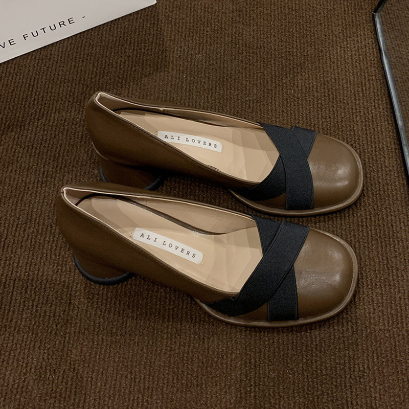 Vintage round block heels women’s shoes